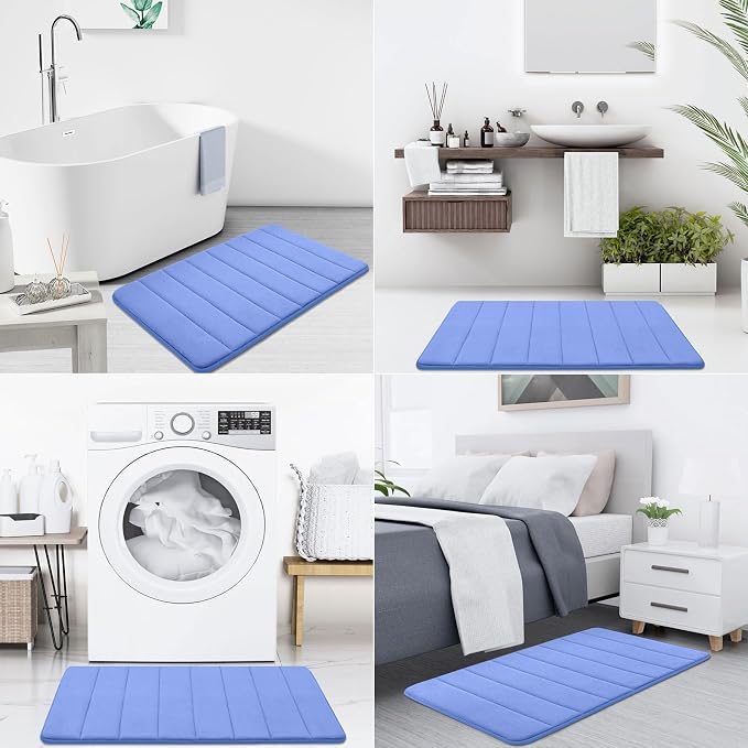 Buganda Memory Foam Bath Mat 47 x 24, Ultra Soft Absorbent Bathroom Rugs | Cornflower Blue, Machine Washable Quick Dry Bath Mats for Bathroom Floor, Shower and Tub, Home Decor Accessories