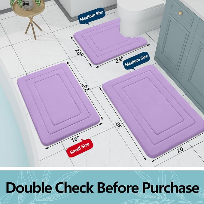 Arotive Memory Foam Bathroom Rug Mat 47x20, Ultra Soft and Absorbent Bath Mat, Machine Wash Dry, Comfortable Bath Rug Carpet for Bathroom Floor, Tub and Shower, Lavender