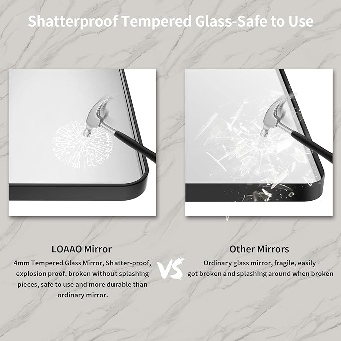 LOAAO 48X32 Inch Black Metal Framed Bathroom Mirror for Wall, Matte Black Bathroom Vanity Mirror Farmhouse, Large Rounded Rectangle Mirror, Anti-Rust, Tempered Glass, Hangs Horizontally or Vertically | Matte Black, Rounded Rectangle, Anti-Rust, Tempere...