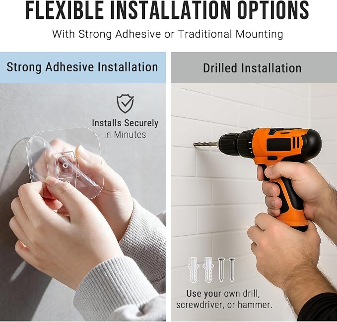 G-Promise Metal Handheld Shower Head Holder, Adjustable Wall Mount Shower Wand Bracket, Strong Adhesive Disc Mount or Drill Installation (Square, Matte Black)
