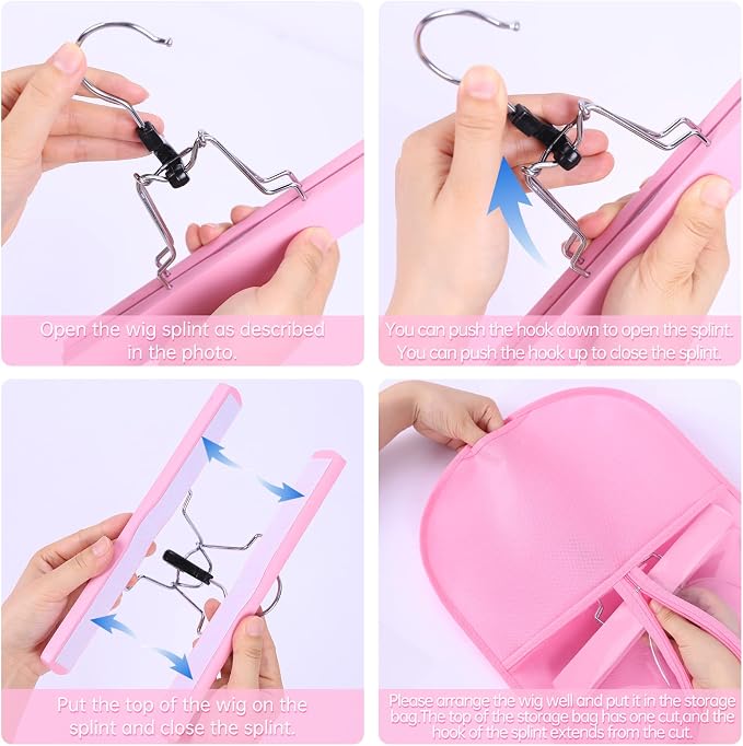 Wig Storage Bags with Hanger - Hair Extension Holder for Styling - Transparent Organizer Set (3PCS/PINK)