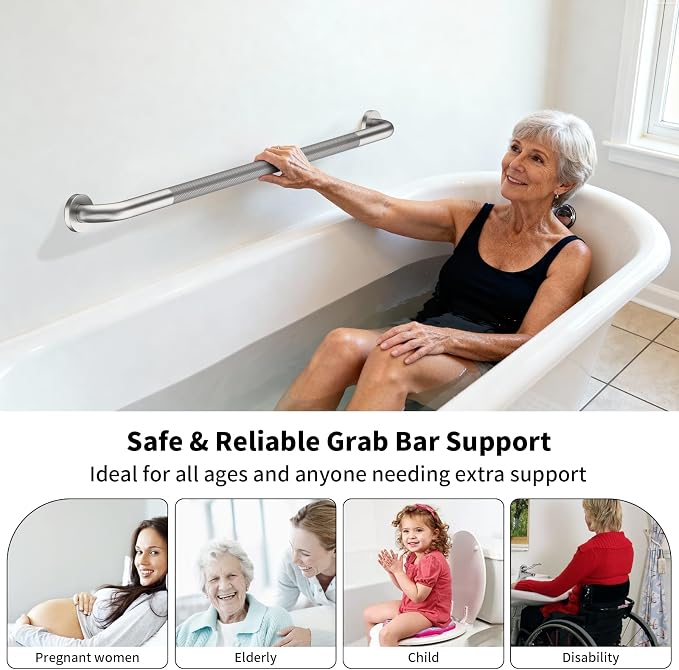 2 Pack 42 Inch Anti-Slip Grab Bar, ZUEXT Brushed Nickel Extra Long Stainless Steel Bathroom Safety Assist Handle w/Knurled Grip, Support Handrail for Bathtub, Shower, Toilet Seniors Handicap Safety