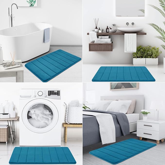 Buganda Memory Foam Bath Mat 35 x 24, Ultra Soft Absorbent Bathroom Rugs | Peacock Blue, Machine Washable Quick Dry Bath Mats for Bathroom Floor, Shower and Tub, Home Decor Accessories