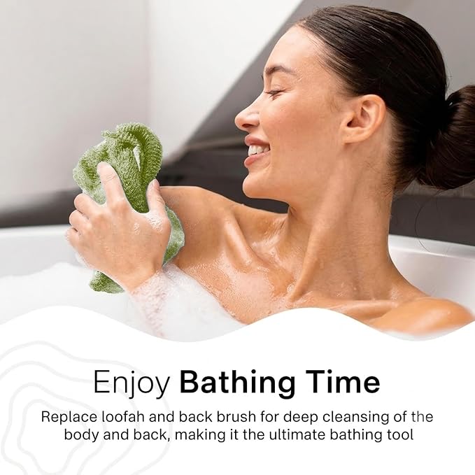 2PCS Exfoliating Washcloth Towel - Exfoliating Body Scrubber Exfoliator, Loofah Sponge Wash Cloth, Korean & Japanse & African Net Sponge Rag - Back Scrubber Washer (Olive Green+Grass Green)