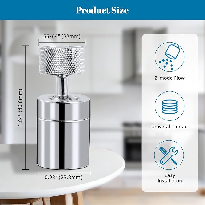 Hibbent NSF/ANSI/CAN 61 Certified Dual-function Faucet Aerator, CUPC Certification Big Angle Rotate Kitchen Sink Aerator 360 Degree Swivel Sink Sprayer Attachment-55/64 Inch Female Thread-Chrome