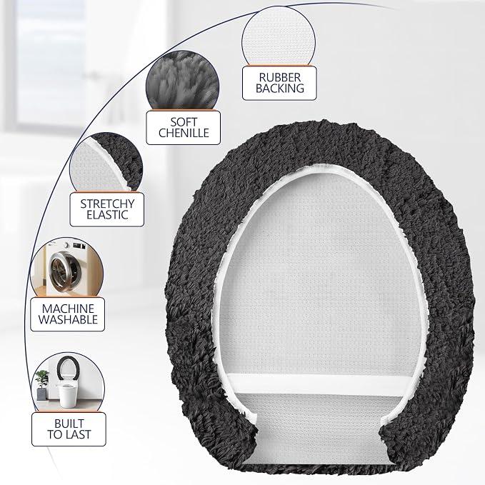 Soft Microfiber Toilet Seat Cover 17.5" x 15" Machine Washable | Solid Toilet Lid Cover Adjustable Rubber Backing Fits Most 16 -17.5" L x 14-16" W Round Oblong and Elongated Toilet Seat