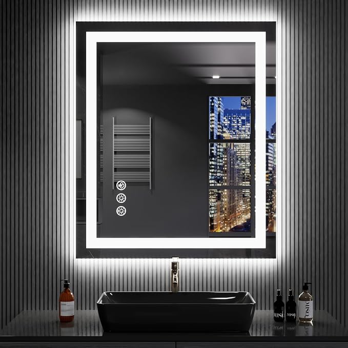 LOAAO 24"X32" RGB LED Bathroom Mirror with Lights, UL Listed | Anti-Fog, Dimmable, RGB Backlit + Front Lighted, Memory Function, Tempered Glass