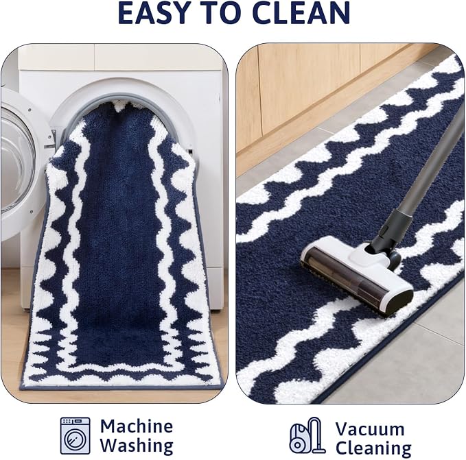 Findosom Bathroom Rugs Sets 5 Piece, Absorbent Soft Non-Slip Bath Rug Set | Washable Microfiber Shaggy Bath Mat Set with Bathroom Runner Rug, U-Shaped Toilet Rugs, Shower Rug & Toilet Lid Cover, Navy