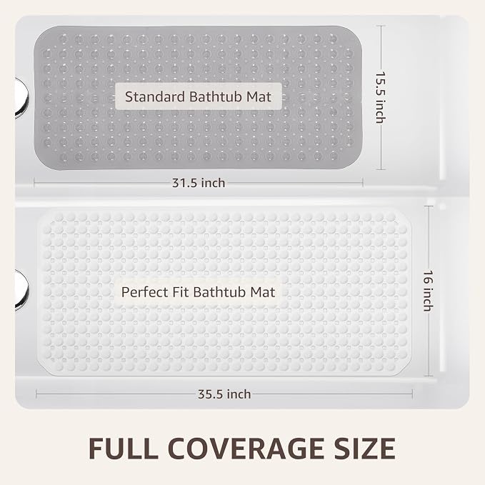 OTHWAY Bath Tub Shower Mat Non Slip, Bathtub Floor Liner Mats for Inside Shower Bathroom, Suction Cups and Drain Holes for Feet Scrubbing, Machine Washable, Soft on Feet, 35x16 Inch, White
