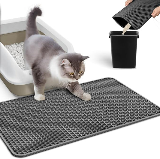 Powools Cat Litter Mat, 23.2 x 14.6 in, Waterproof, Non-Slip, Dark Gray | Litter Trapping Mat, Easy to Clean, Litter Box Mat, Urine-Proof, Cat Toilet Training Systems Accessories, Indoor Cats