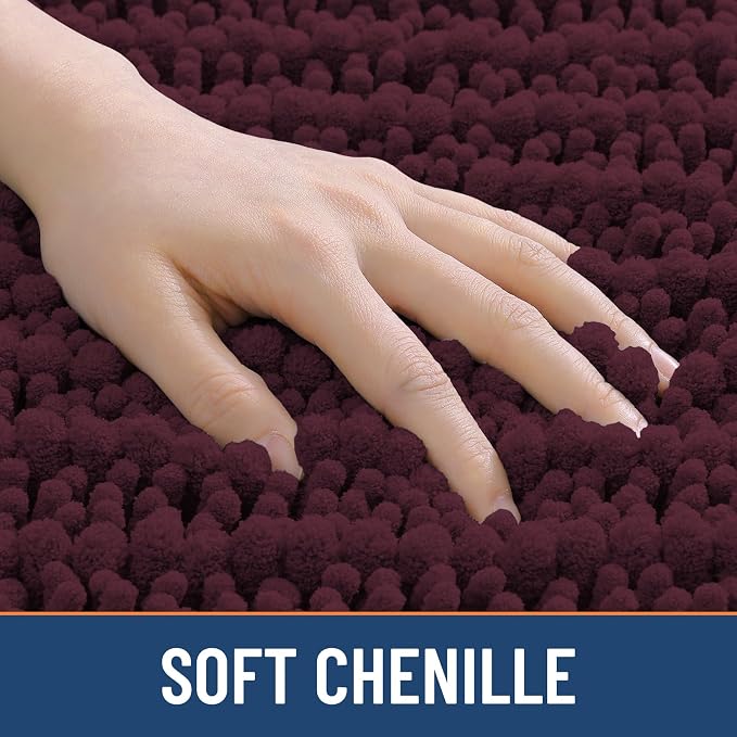 Smiry Bathroom Rugs 30X20, Extra Soft Rubber Backing Chenille Bath Mats | Black Cherry Machine Washable Non Slip Quick Dry Bath Mats for Bathroom Floor, Tub, Shower, Home Decor Accessories