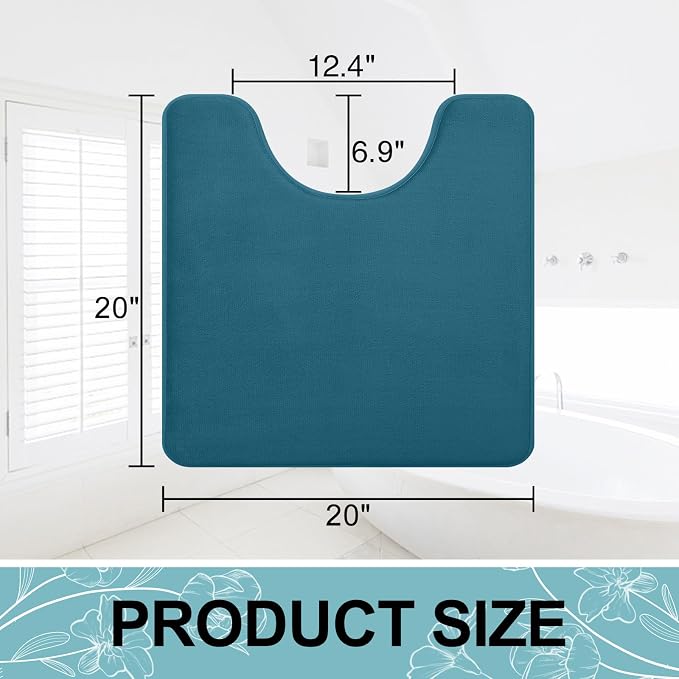 Smiry Memory Foam Toilet Rugs 20x20, Extra Soft Absorbent Bathroom Rugs | Peacock Blue, Quick Dry Machine Washable Non-Slip Contour Bath Mat for Toilet