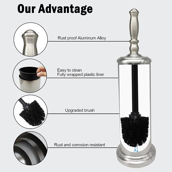 Metal Toilet Bowl Brush with Holder Premium Bathroom Cleaning Set Rustproof Hygienic Durable Elegant Finish
