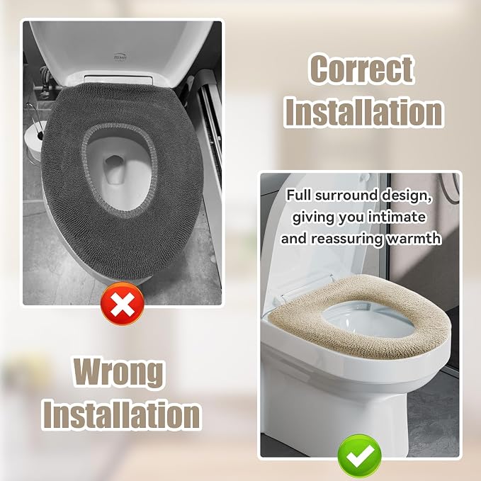 Legigo 5 Pack Toilet Seat Cover, Soft Toilet Seat Warmer Pads for Bathroom | Warmth, Comfort & Easy to Install, Toilet Seat Cushion Covers, Washable and Stretchable(Knit Elongated Beige)