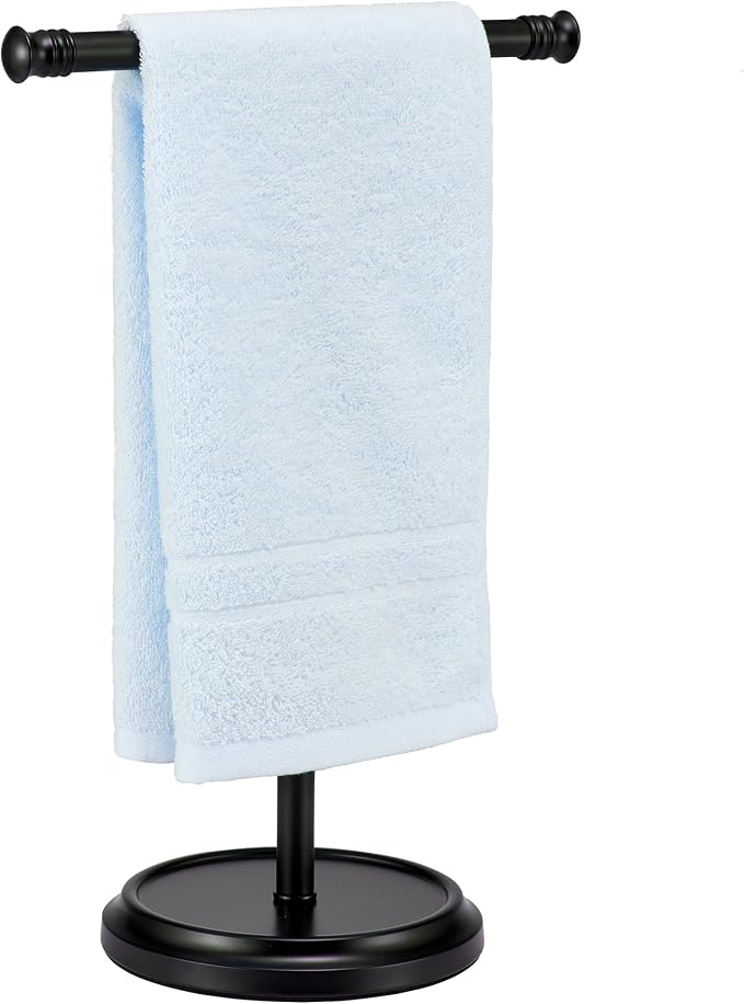 Hand Towel Holder Stand, Free Standing Towel Rack Stand with Stainless Steel Base, Rust-Proof Towel Bar for Bathroom Kitchen Countertop (Black)