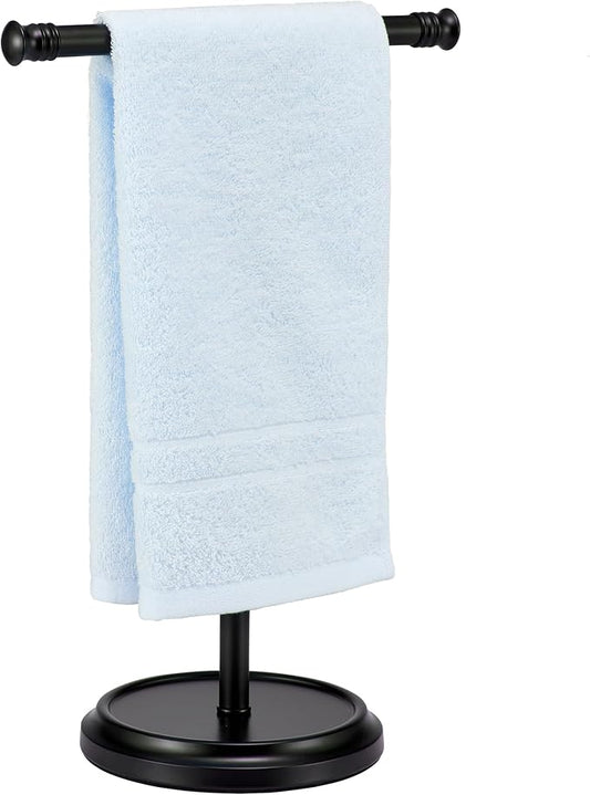 Hand Towel Holder Stand, Free Standing Towel Rack Stand with Stainless Steel Base, Rust-Proof Towel Bar for Bathroom Kitchen Countertop (Black)