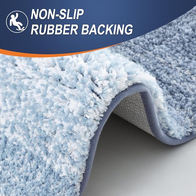 OLANLY Bathroom Runner Rug 54x24, Extra Soft Absorbent Microfiber Bath Rugs | Blue, Non-Slip Quick-Drying Rubber Backing, Machine Washable Long Bath Mat for Floor, Tub and Shower, Home Decor Accessories