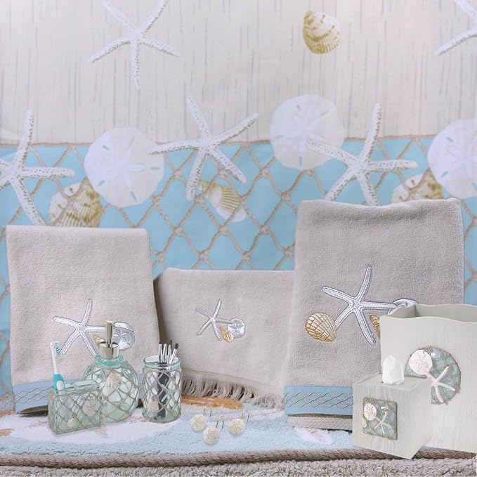 Avanti Linens - Covered Jar, Resin Countertop Organizer, Beach Inspired Bathroom Accessories (Seaglass Collection)