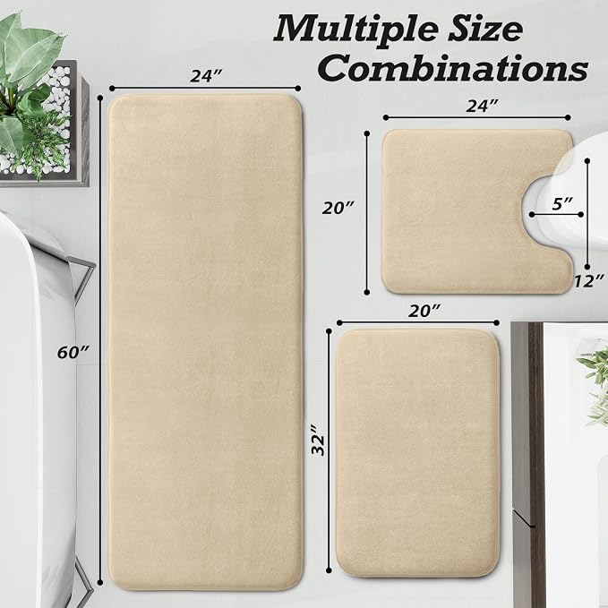 Bathroom Rugs Sets 3 Piece, Non-Slip & Quick Dry Bath Mat Set, Ultra Soft Velvet Bath Rugs for Bathroom, Toilet and Shower Floor, Light Coffee