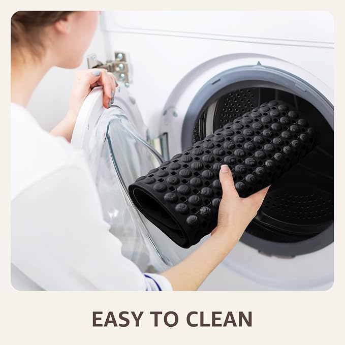 OTHWAY Bath Tub Shower Mat Non Slip, Bathtub Floor Liner Mats for Inside Shower Bathroom, Suction Cups and Drain Holes for Feet Scrubbing, Machine Washable, Soft on Feet, 35x16 Inch, Black