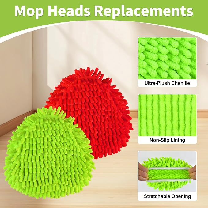 6 Pack Mop Heads Replacements for Ocedar, Replace Head for o Cedar Easywring 1 Tank, Spin Mop Replacement Head, 1 Pack Scrubber Head and 1 Mop Base