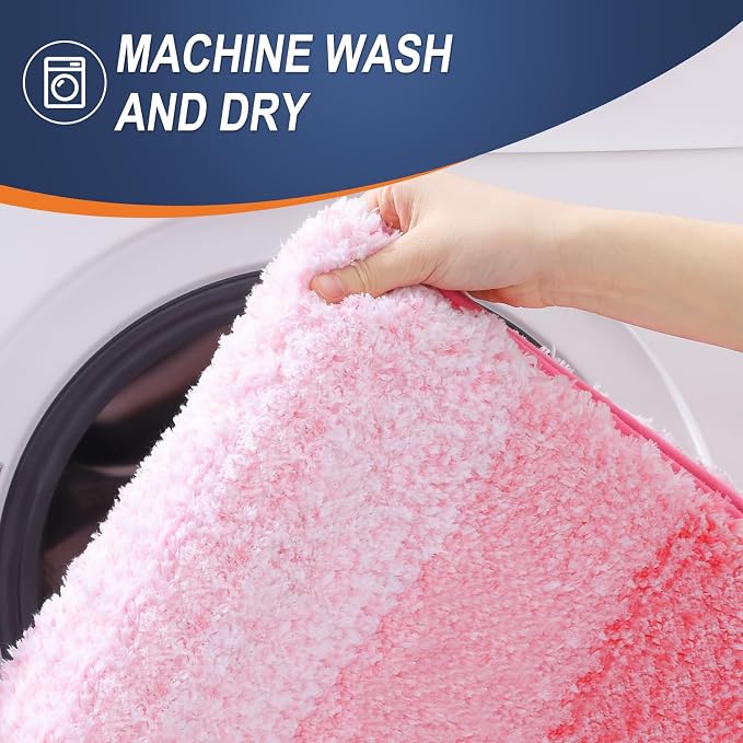 OLANLY Micorfiber Bathroom Rug Set 2 Piece, 47"x20"+24"x16" | Pink, Soft Absorbent Bath Rug Set, Non-Slip, Machine Wash Dry, Plush Shaggy Bath Mats for Bathroom