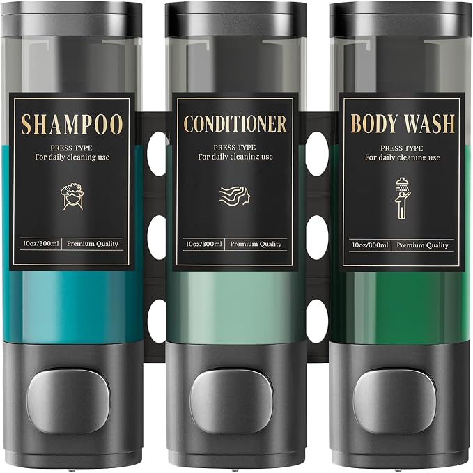 Luxspire Shampoo and Conditioner Dispenser, Shower Soap Dispenser 3-Chamber | Lockable Large Capacity 900ml No-Drill Wall-Mounted Shampoo and Body Wash Dispenser for Bathroom Hotel Kitchen Airbnb