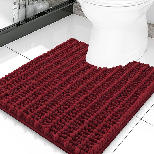 Smiry Bathroom Toilet Rugs U Shaped 20X20, Chenille Bath mats for Toilet | Red Extra Soft Absorbent Non Slip Rubber Backing Contour Bath Rugs for Toilet, Machine Washable Contoured Bath Mats