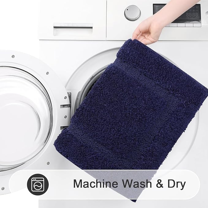 SHACOS Microfiber Bathroom Rugs Set of 3 with Toilet Lid Cover | Non Slip Washable Bath Mat Absorbent Bathroom Carpet 16"x24"+U Shape Toilet Rug 20"x24"+Toilet Lid Cover 19"x21", Navy Blue