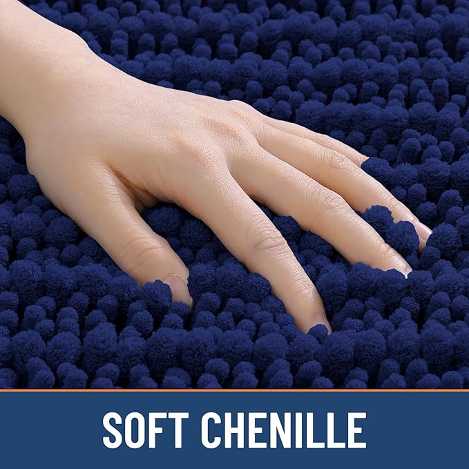 Smiry Bathroom Rugs Sets 2 Piece (47x20+30x20), Extra Soft Bath Mats | Navy Blue Soft Absorbent, Rubber Backing Machine Washable Quick Dry Chenille Bath Rug Set for Tub, Shower, and Floor