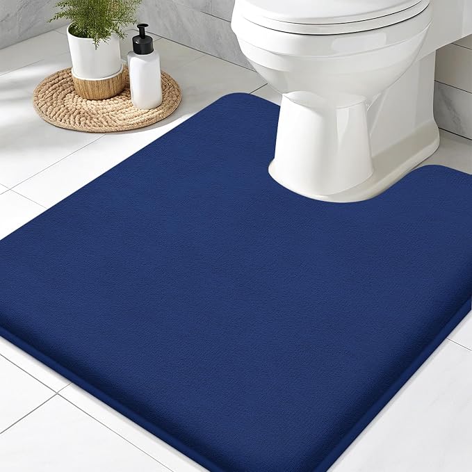 Smiry Memory Foam Toilet Rugs 24x24, Extra Soft Absorbent Bathroom Rugs | Navy Blue, Quick Dry Machine Washable Non-Slip Contour Bath Mat for Toilet