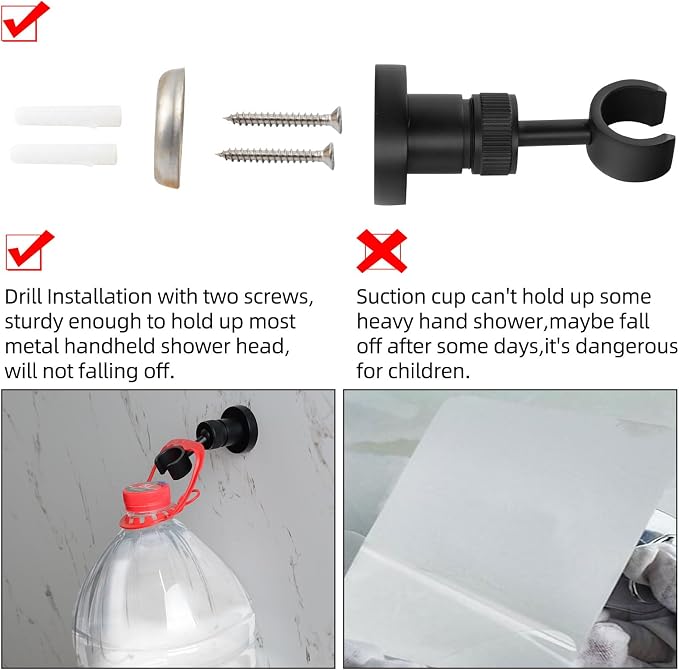 PHASAT Handheld Shower Head Holder Adjustable Solid Brass Handheld Shower Head Bracket Holder Wall Mount,Shower Wand Holder Matte Black,A13023B