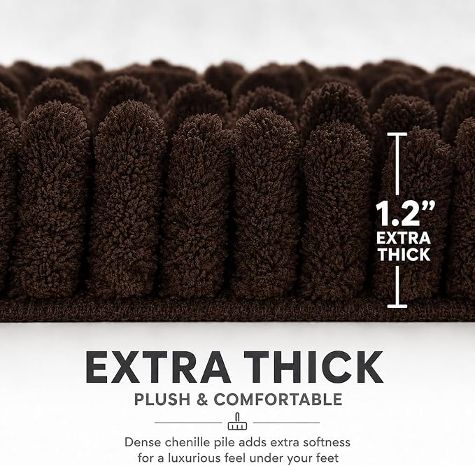 Bathroom Rugs Sets 2 Piece,Super Absorbent Soft,Thick,Machine Washable Chenille Bath Mat,Non Slip Toilet Floor Rug,Bath Mats for Bathroom,20x32 Plus 20x20 U Shape,Coffee