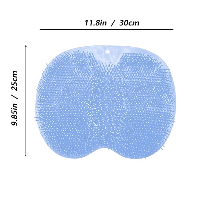Shower Foot and Back Scrubber Mat,Wall Mounted Shower Foot Scrubber with Suction Cups,Exfoliating Silicone Massage Foot Cleaner for Shower(Blue)