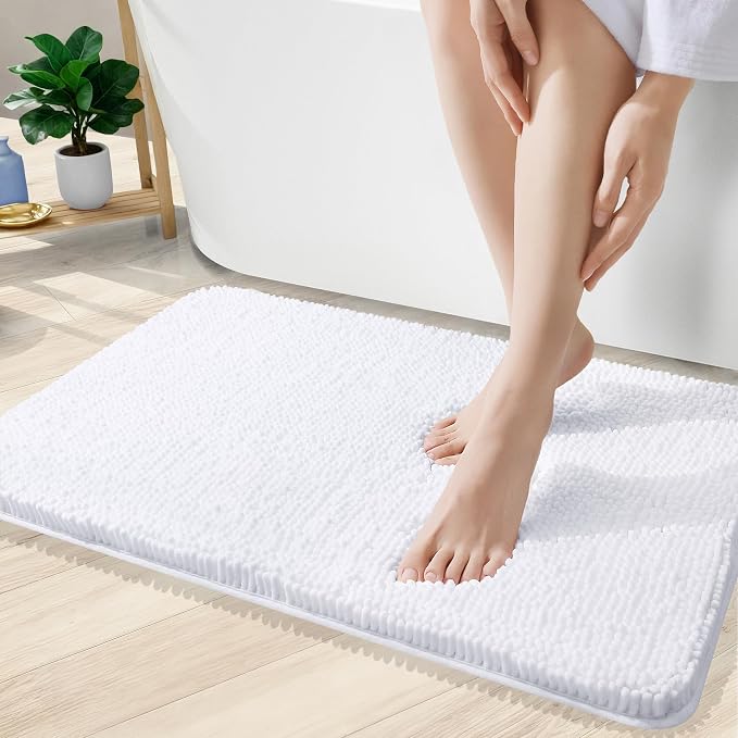 OLANLY Bathroom Rugs 35x24, Extra Soft Absorbent Chenille Bath Rugs | White, Quick-Drying Rubber Backing, Machine Washable Bath Mat for Bathroom Floor, Tub and Shower, Home Decor Accessories