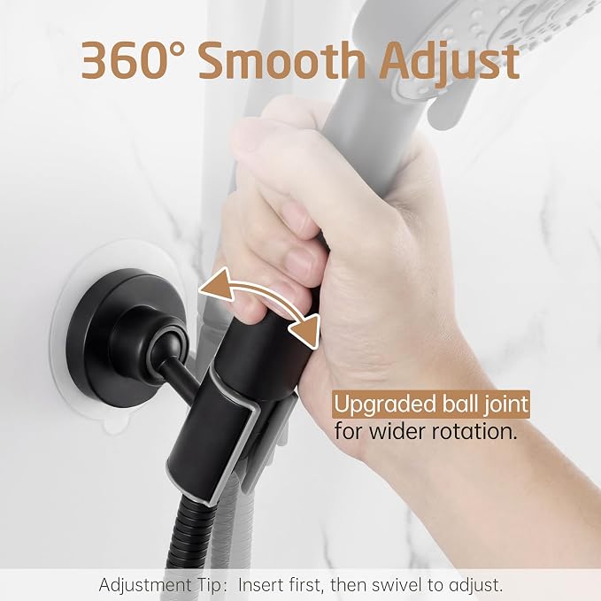 KES Upgraded Dual Size Opening Shower Head Holder, Black, 2X Strong Adhesion, 18/8 Stainless Steel, Adhesive Mount, 1 Count, C208DF-BK
