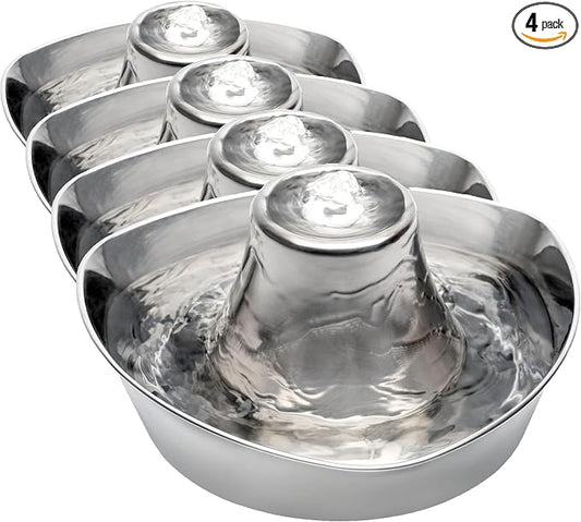 PetSafe Seaside Stainless Steel Cat & Dog Fountain, 60 Oz Water Capacity - 2 Water Filters & 1 Pump Included, Soothing Flow for Pets, Scratch-and Rust-Resistant Material - Quiet Motor (Pack of 4)