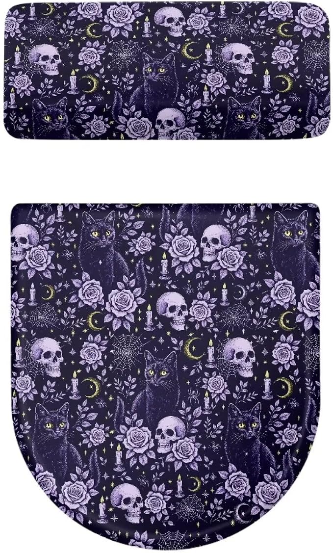 Skeleton Toilet Seat Lid Covers for Bathroom, Gothic Toilet Tank Cover Set with Retractable Belt Holiday Halloween Decor
