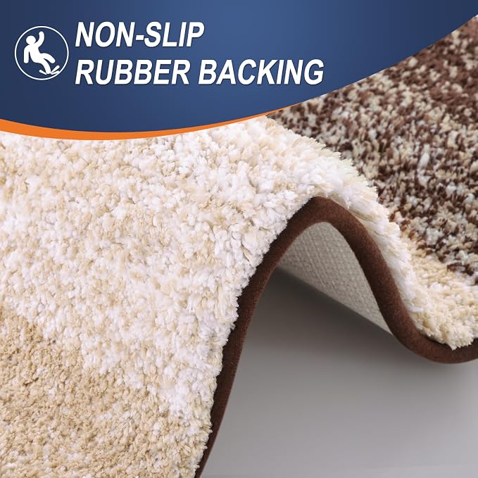 OLANLY Micorfiber Bathroom Rug Set 2 Piece, 24"x16"+U-Shaped 24"x20" | Brown, Soft Absorbent Bath Mats and Contour Toilet Rug, Non-Slip, Machine Wash Dry, Plush Shaggy Bath Mats for Bathroom