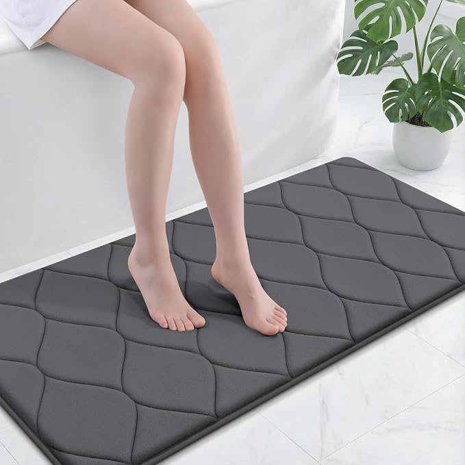Smiry Memory Foam Bath Mat 47x24, Ultra Soft Absorbent Bathroom Rugs | Dark Grey, Plush Quick Dry and Machine Washable Cushion Bath Mats for Bathroom, Shower, Tub & Home Decor