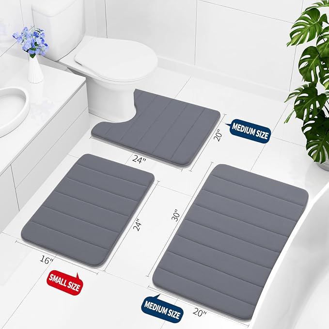 Buganda Memory Foam Bath Mat 44 x 17, Ultra Soft Absorbent Bathroom Rugs | Dark Grey, Machine Washable Quick Dry Bath Mats for Bathroom Floor, Shower and Tub, Home Decor Accessories