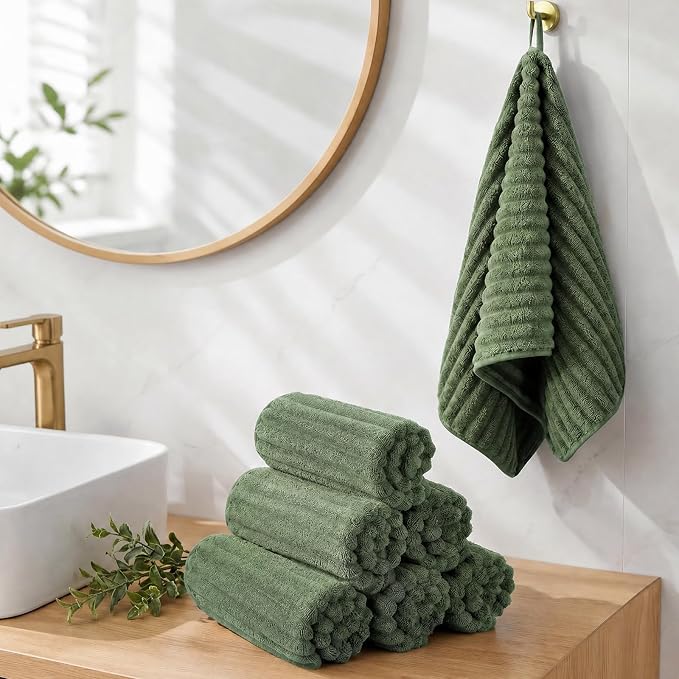 ZVH Hand Towels for Bathroom 6pcs,Quick Dry Microfiber,Super Soft Absorbent | 14X29.5inch,Machine Washable,Hand Towels With Hanging Loops for Spa,Gym,Kitchen,Hotel (Avocado green, Set of 6)