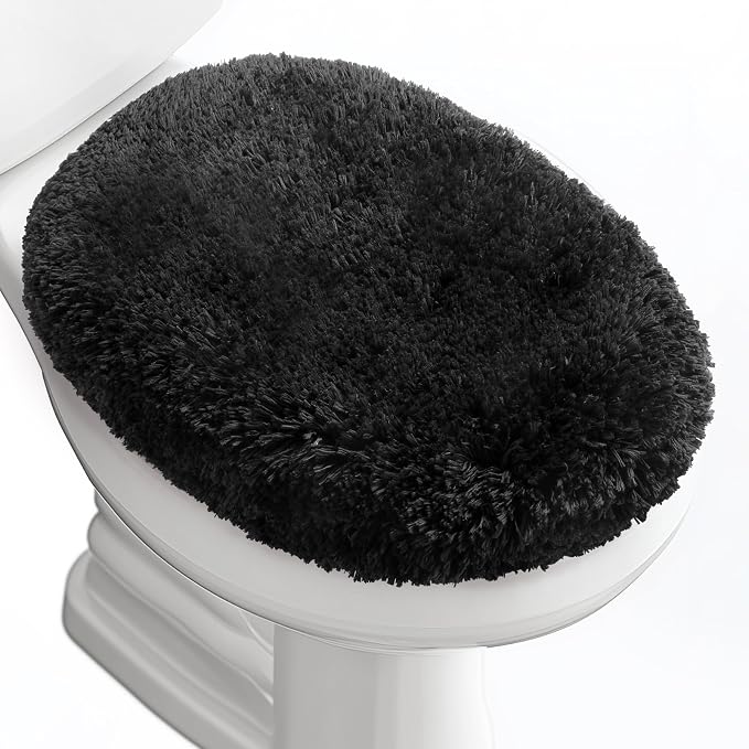 Soft Microfiber Toilet Seat Cover 17.5" x 15" Machine Washable | Solid Toilet Lid Cover Adjustable Rubber Backing Fits Most 16 -17.5" L x 14-16" W Round Oblong and Elongated Toilet Seat