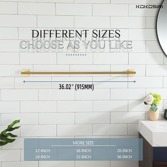 KOKOSIRI Bathroom Towel Bar 36'' Towel Holder for Bath Kitchen Wall Mount Towel Rails 36 Inch Brushed Gold Stainless Steel B4005BG-L36