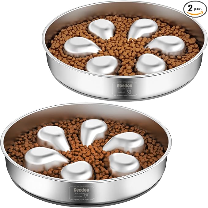 Slow Feeder Dog Bowl-3.5Cups for Large Breeds, Food Grade 304 Stainless Steel Dog Bowls with Non-Slip Base, Maze Pet Dish to Slow Down Eating, Dishwasher-Safe [2Pack]