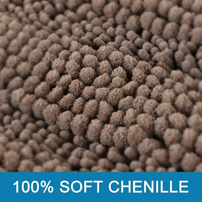 H.VERSAILTEX Bathroom Rugs Bath Rugs for Bathroom Non Slip Bath Mats Extra Thick Chenille Striped Rug 17" x 24" Absorbent Soft Shaggy Washable Dry Fast Bath Mats for Bath Room Floor - Taupe Brown