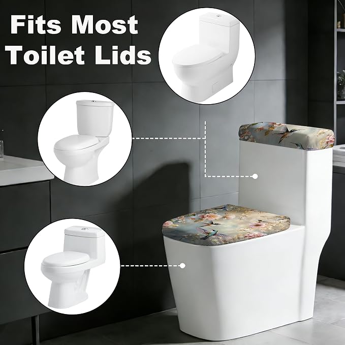 2 pack Toilet Lid Cover & Tank Lid Cover,Fits Standard & Elongated Toilet | Soft Stretchable Fabric,Machine Washable,Decorative Bathroom Protective Covers