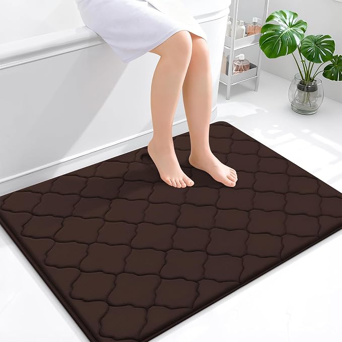 OLANLY Memory Foam Bath Mat Rug 40x32, Ultra Soft Bathroom Rugs, Brown | Thick Absorbent Carpet, Non-Slip Backing, Machine Washable, for Bathroom Floor, Tub, Shower and Home Decor Accessories
