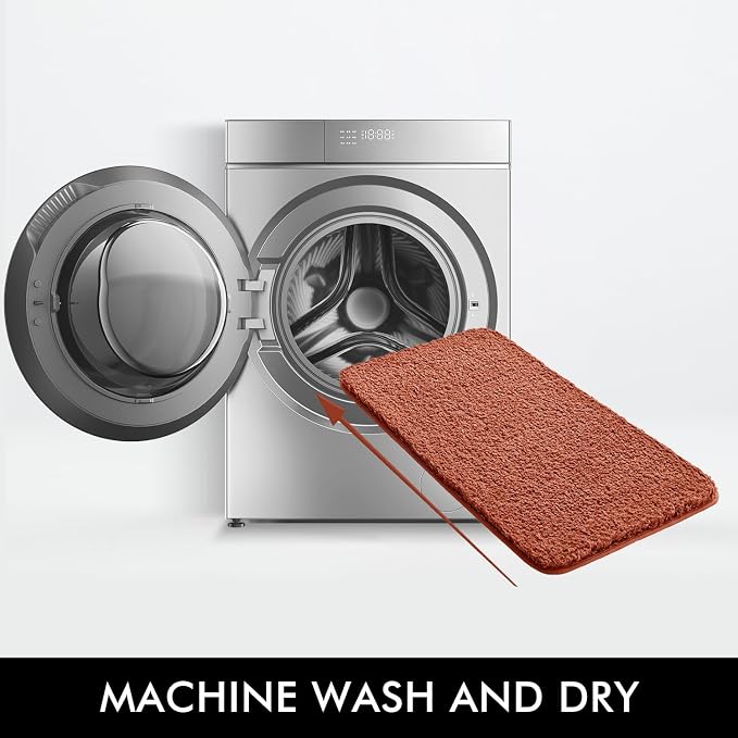 MIULEE Fall Rust Bathroom Rugs Set 2 Piece Soft Bath Mats 20x20+20x32 Inch | Absorbent Microfiber Bath Mat and U-Shaped Toilet Rug, Non Slip, Quick Dry, for Bathroom Floor Tub Showers, Machine Washable