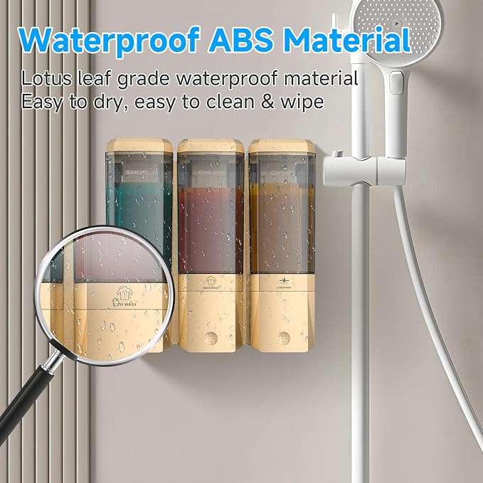 Shampoo and Conditioner Dispenser,Shower Dispenser 3 Chamber No Drill Shampoo Dispenser for Shower Wall Mounted Shower Soap Dispenser for Bathroom Hotel,Large Capacity 3 * 500ML,Gold